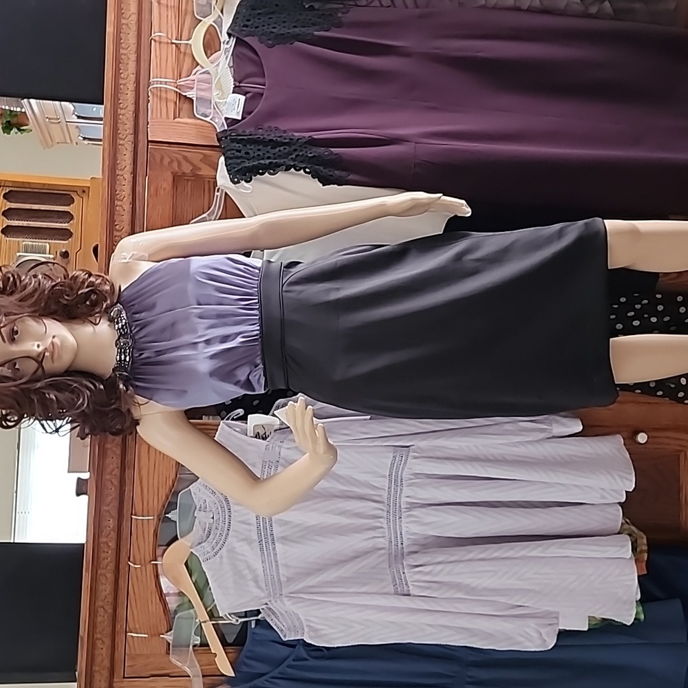 NWT Jones Wear Jeweled Neckline Ready to Wear Black & Metallic Sterling Dress